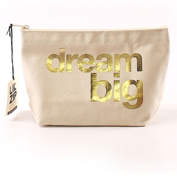 Dogeared Dream Big Cosmetics Bag in Gold Metallic Lettering New with tags! - Picture 1 of 10